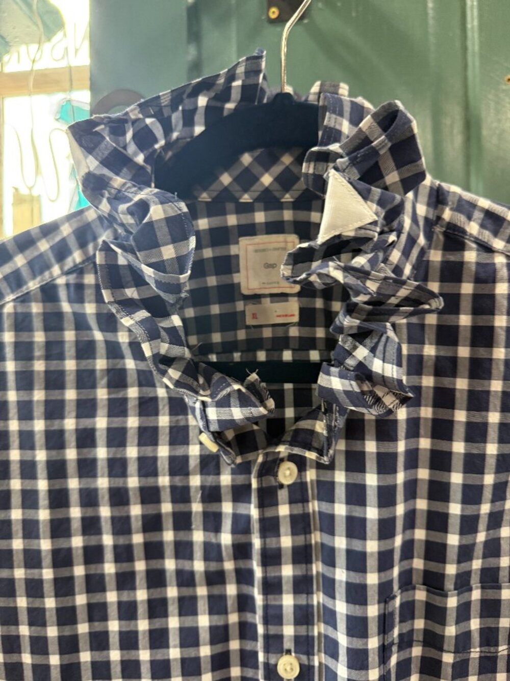 GAP NAVY CHECK Upcycled  Repurposed One-of-Kind Shirt